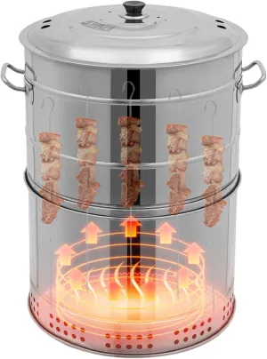 Portable Charcoal BBQ Grill with 50 Skewers - 360° Smokeless Stainless Steel Barbecue Grill for Camping, Backyard & Outdoor Cooking, Large Capacity Oil-Carbon Separation Design(Silver)