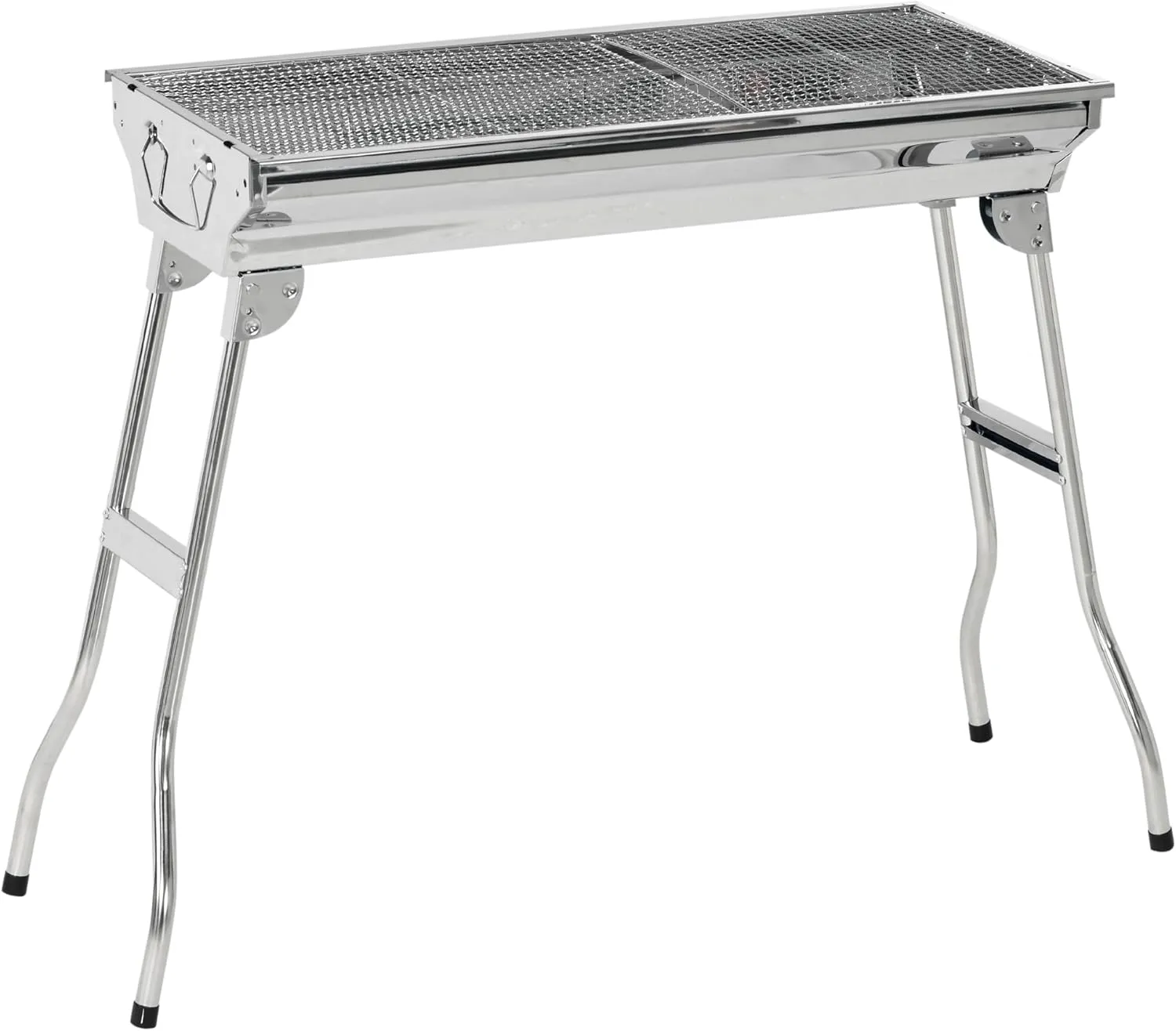 Portable Charcoal Camping Grill, Folding Stainless Steel BBQ Grill with Heat-Resistant Handles, Racks, Shelves, Hooks, and Pan for Camping, Picnic, Tailgating, Travel, and Backyard Cooking
