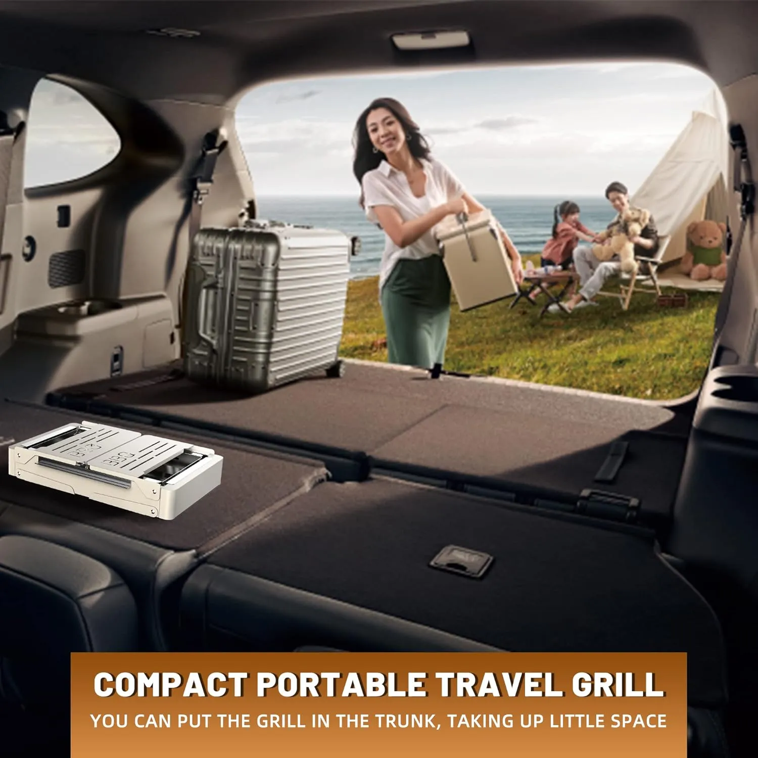 Portable Charcoal Foldable Grill, Small Grills Outdoor Cooking for Travel, Camping Smoker BBQ Grill, Stainless Steel Table Top Grill Charcoal for Outdoor Cooking,Camping,Backyard Barbecue