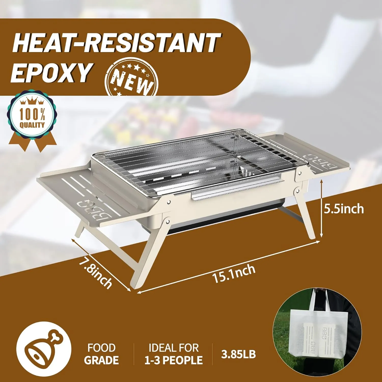 Portable Charcoal Foldable Grill, Small Grills Outdoor Cooking for Travel, Camping Smoker BBQ Grill, Stainless Steel Table Top Grill Charcoal for Outdoor Cooking,Camping,Backyard Barbecue