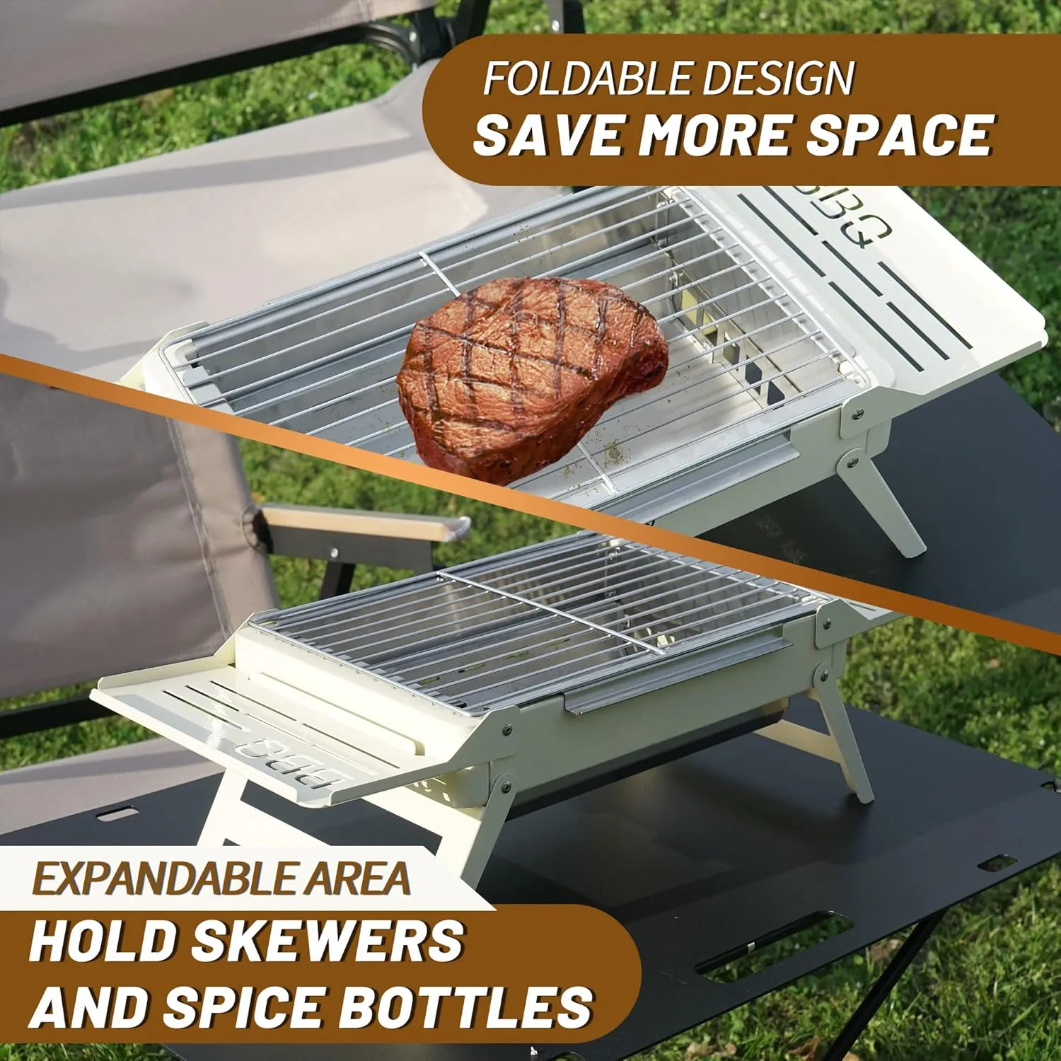 Portable Charcoal Foldable Grill, Small Grills Outdoor Cooking for Travel, Camping Smoker BBQ Grill, Stainless Steel Table Top Grill Charcoal for Outdoor Cooking,Camping,Backyard Barbecue