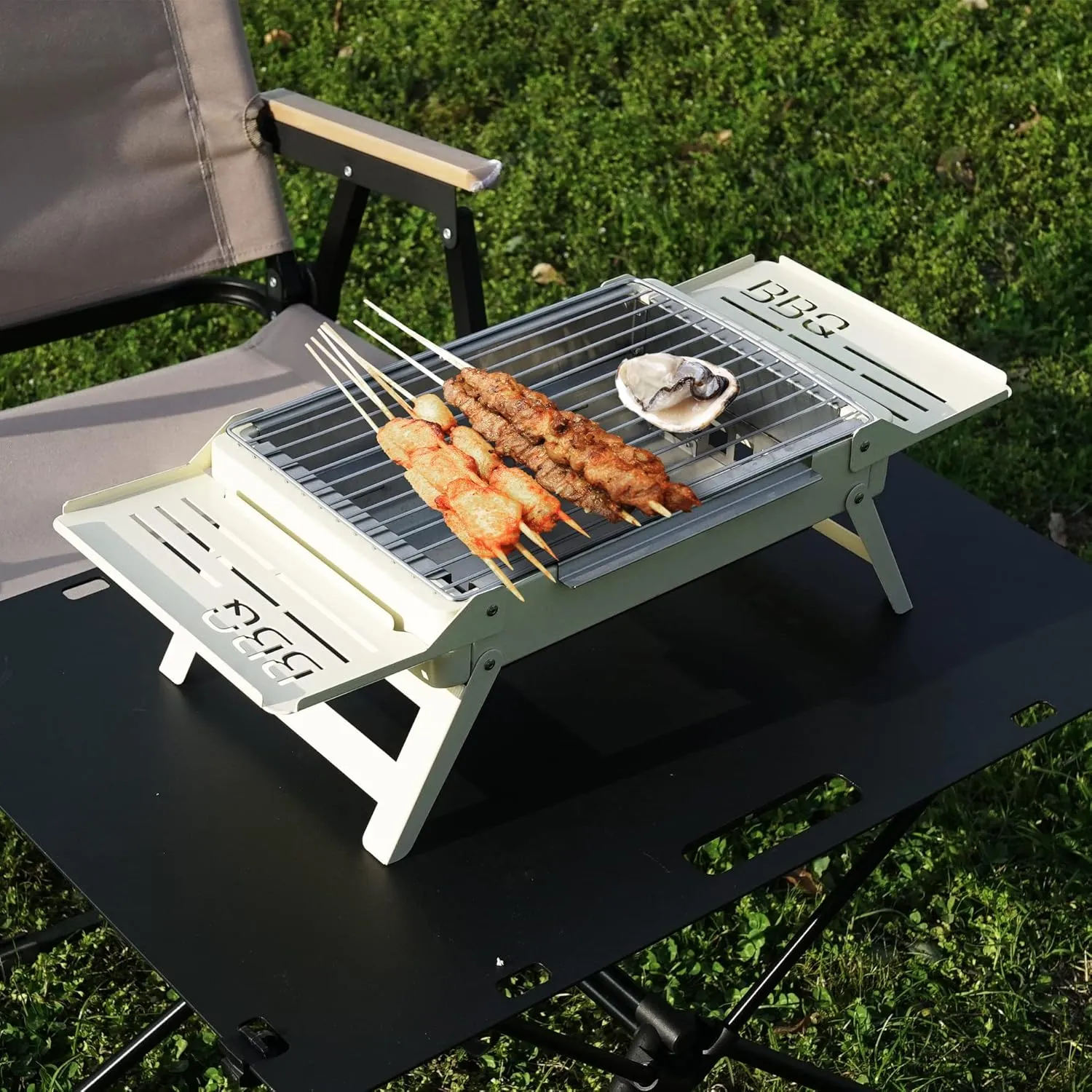 Portable Charcoal Foldable Grill, Small Grills Outdoor Cooking for Travel, Camping Smoker BBQ Grill, Stainless Steel Table Top Grill Charcoal for Outdoor Cooking,Camping,Backyard Barbecue