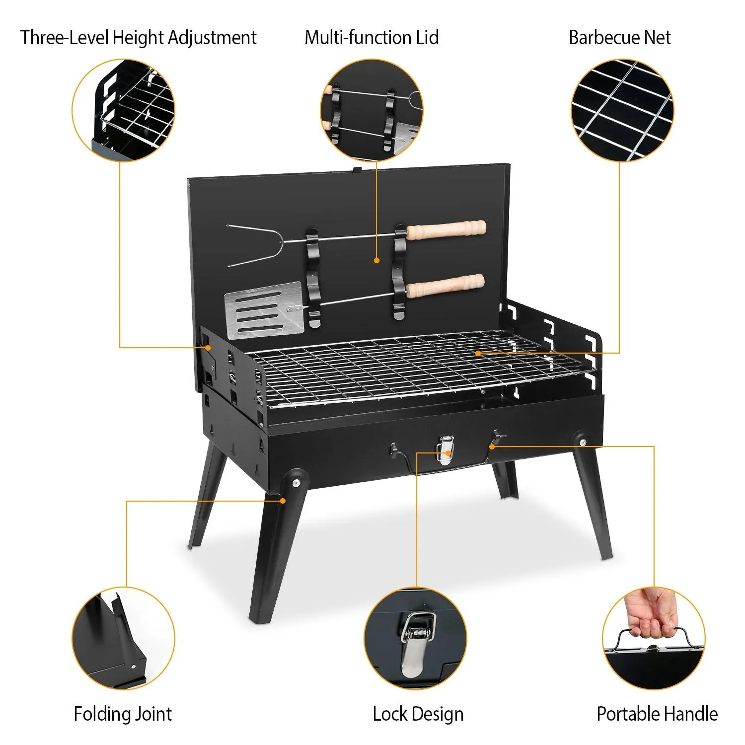 Portable Charcoal Grill 16.7x10x17.7in