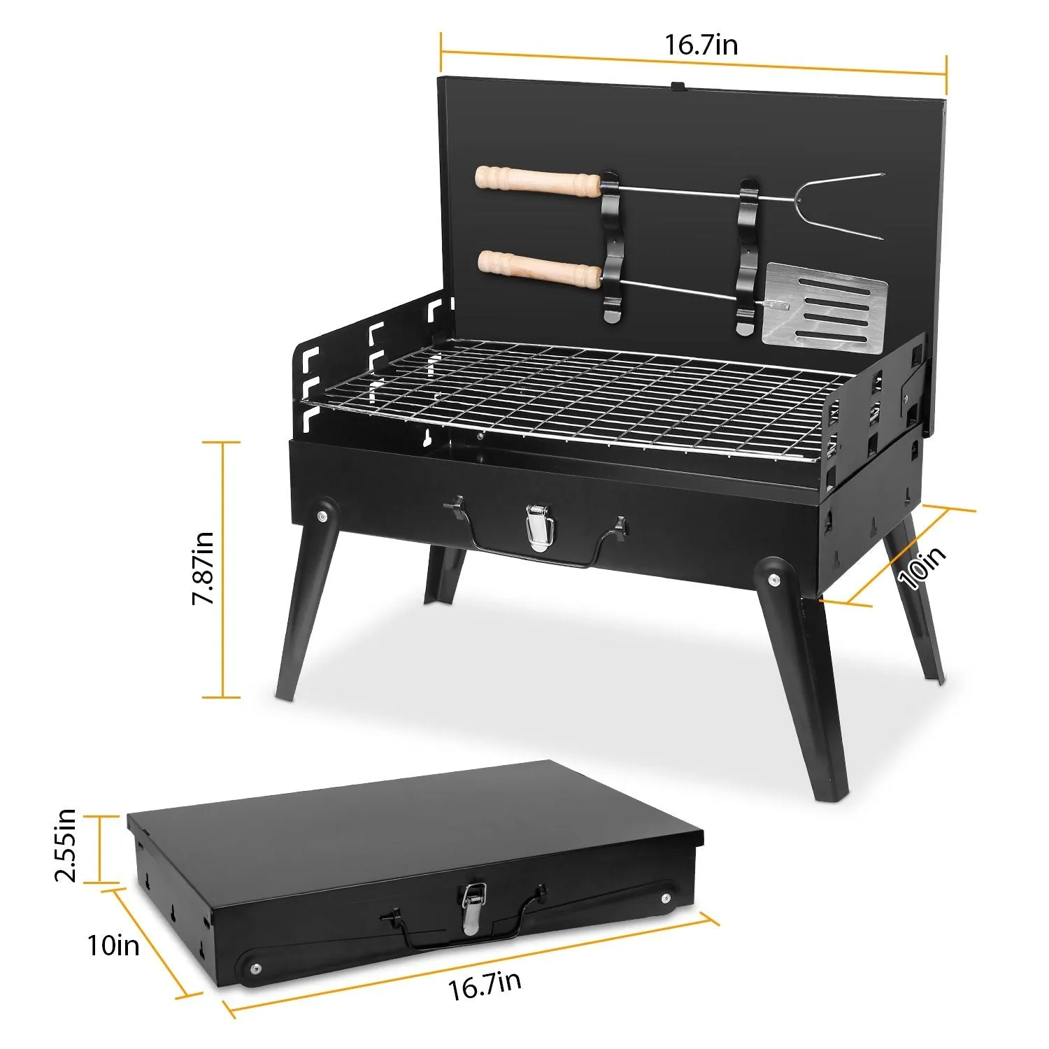 Portable Charcoal Grill 16.7x10x17.7in