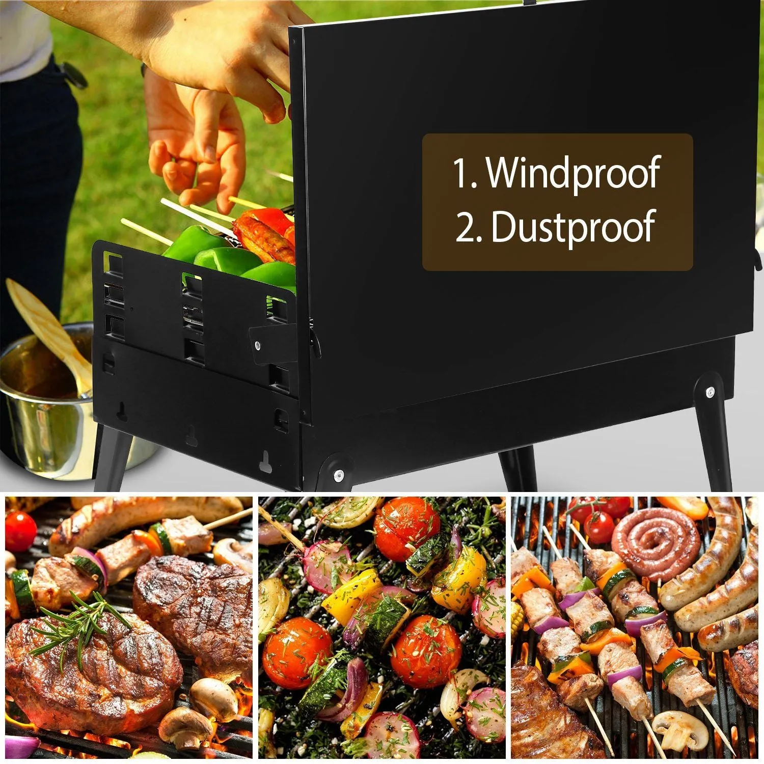 Portable Charcoal Grill 16.7x10x17.7in