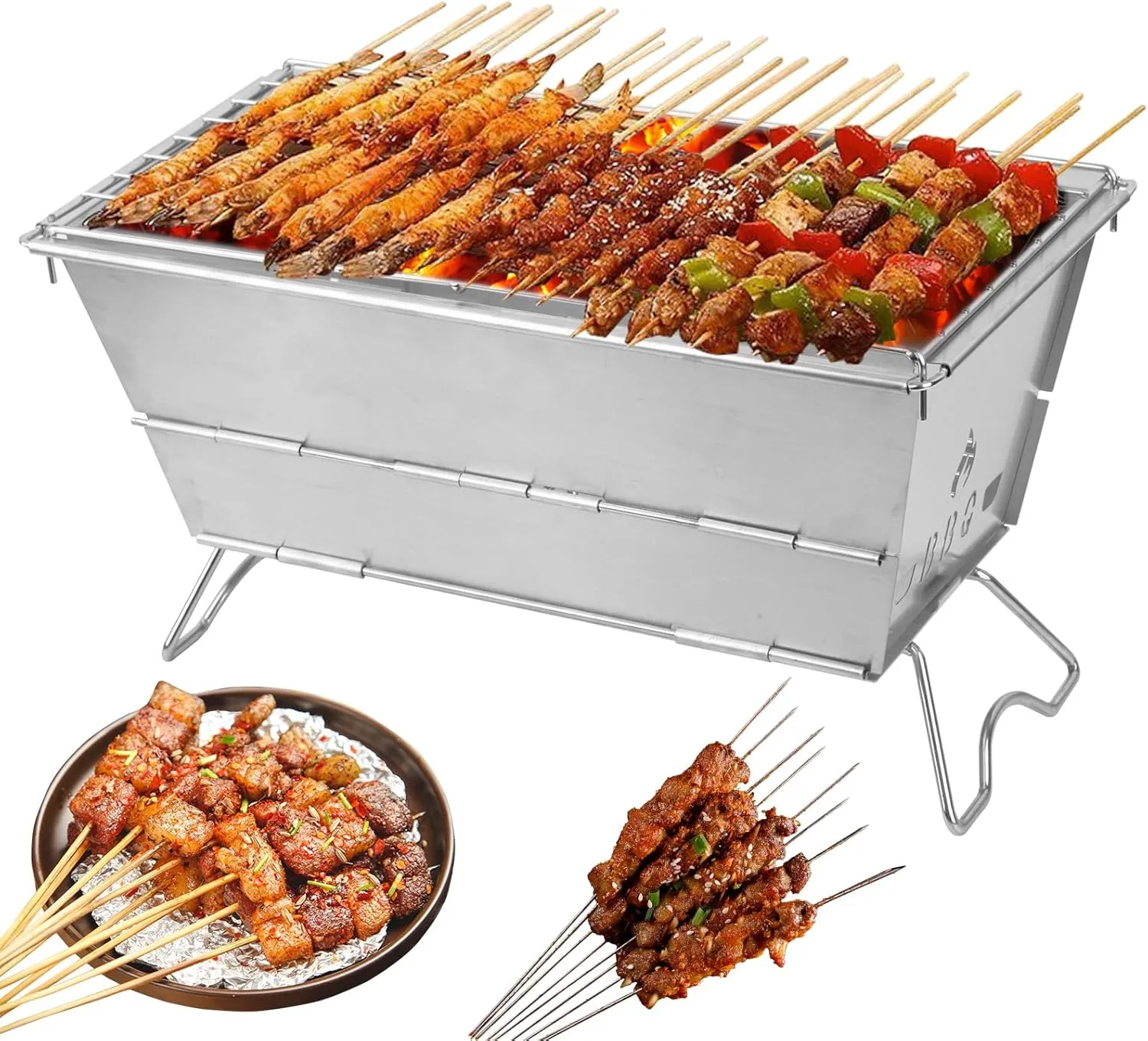 Portable Charcoal Grill, Stainless Steel Barbecue Grill, Compact Folding Design, Resistant High Temperature, Easy To Clean