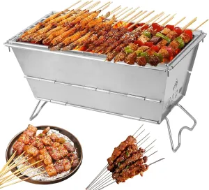 Portable Charcoal Grill, Stainless Steel Barbecue Grill, Compact Folding Design, Resistant High Temperature, Easy To Clean