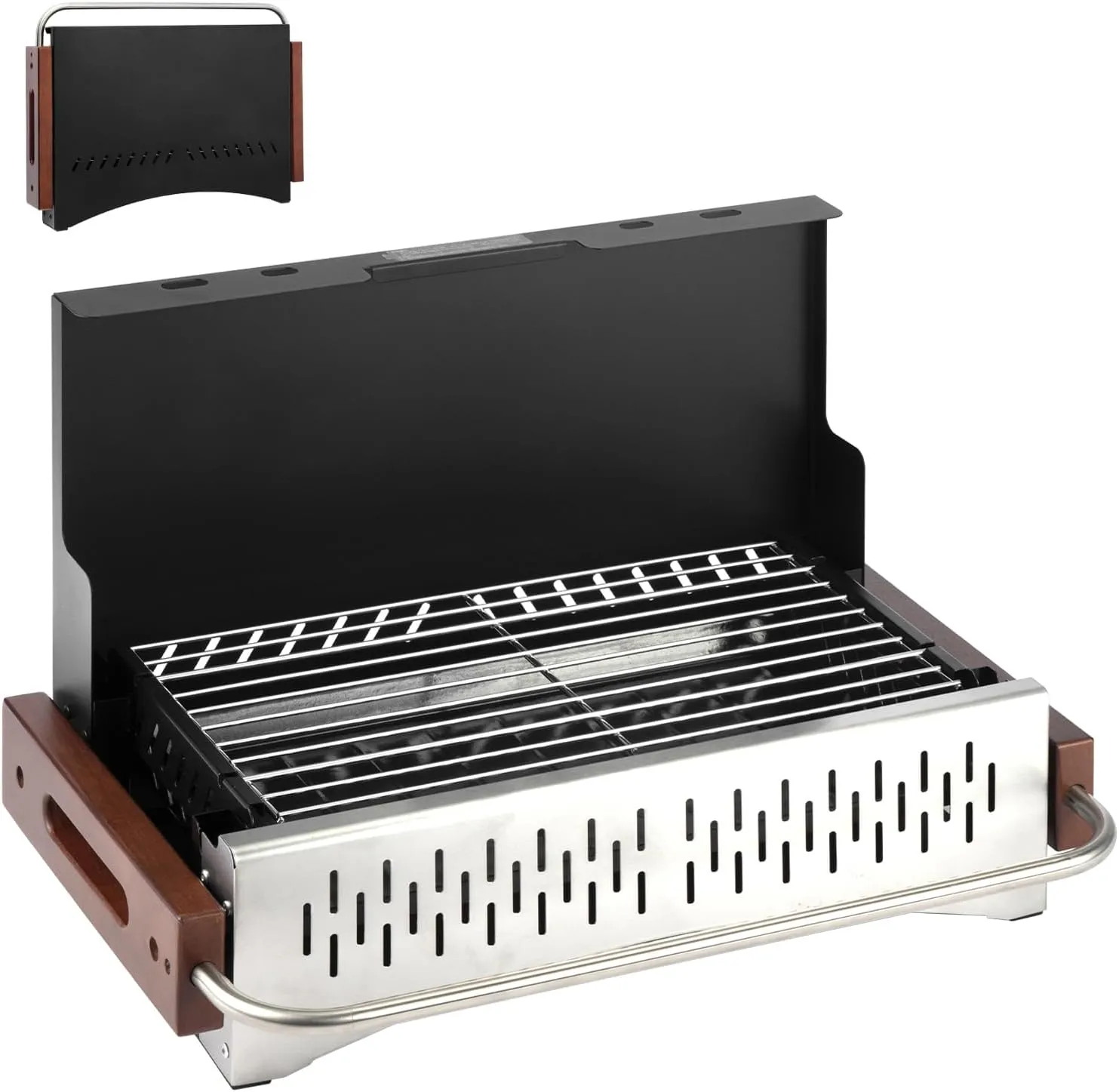 Portable Charcoal Grill, Tabletop Foldable Barbeque Grill, Stainless Steel Notebook Grill, Small BBQ Grill for Outdoor Cooking Backyard Camping Traveling Picnics Beach