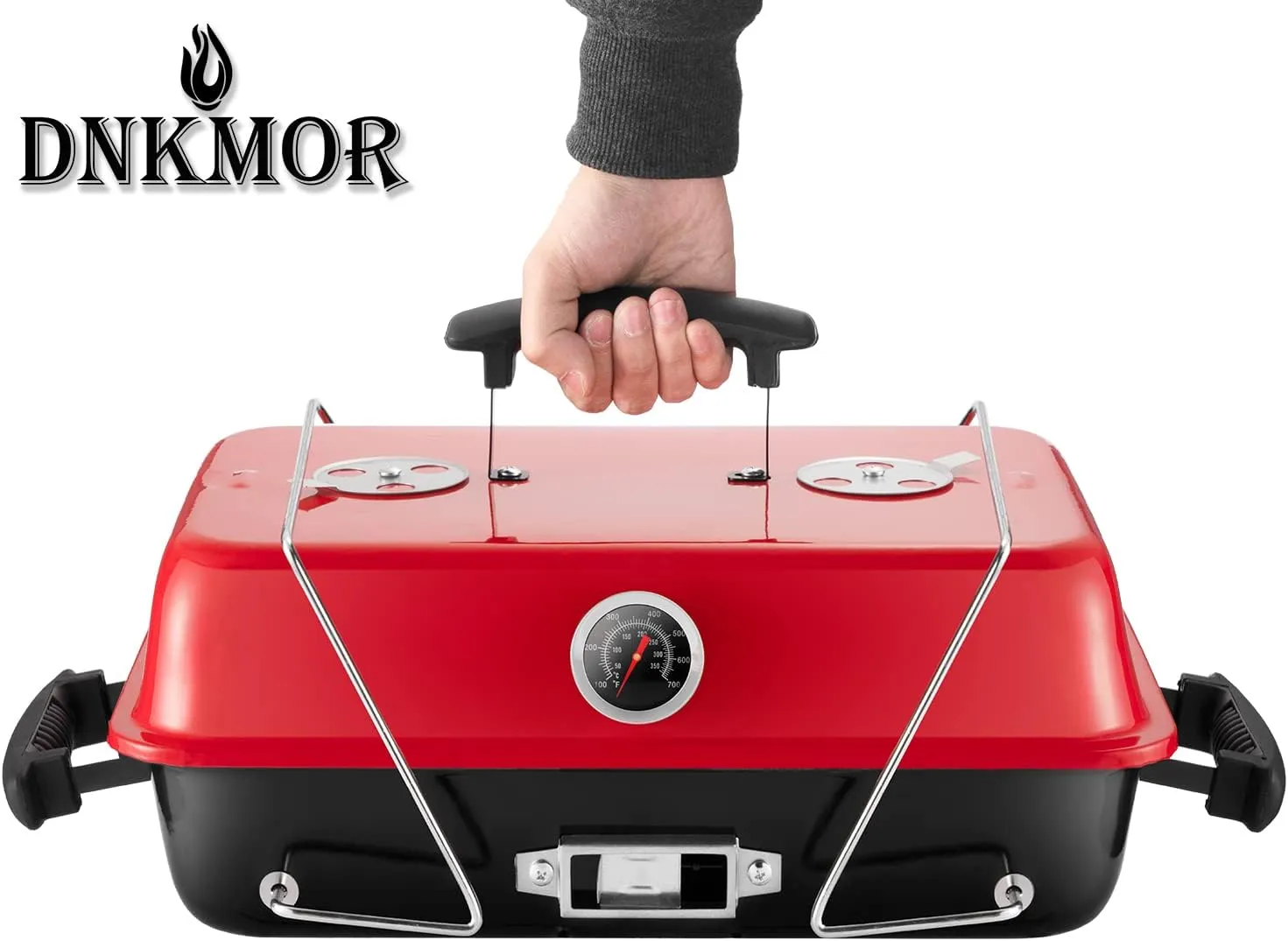 Portable Charcoal Grill, Tabletop Outdoor Barbecue Smoker, Small BBQ Grill for Outdoor Cooking Backyard Camping Picnics Beach,RED