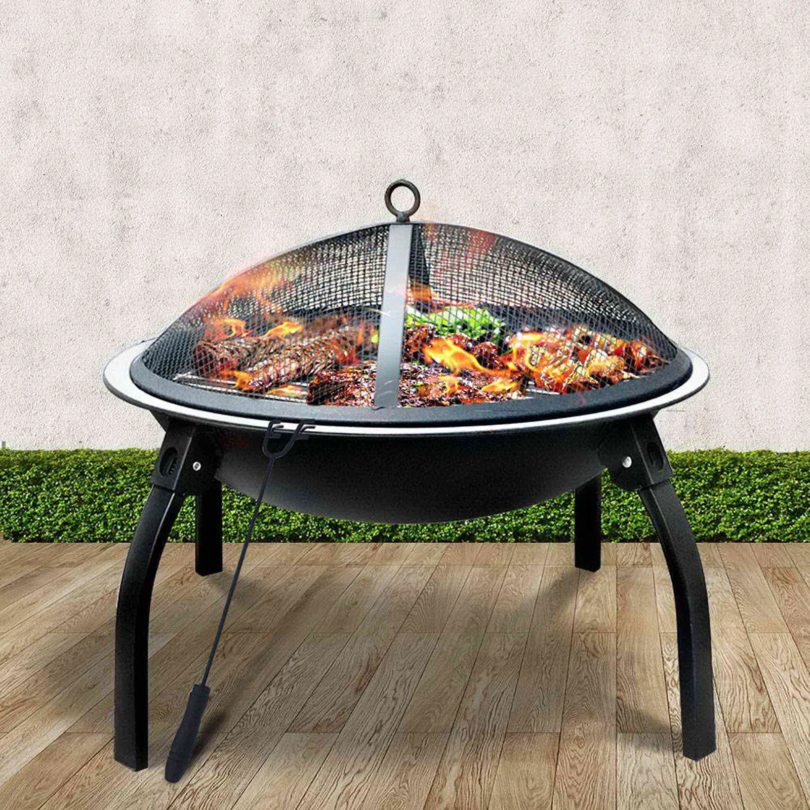 Portable Fire Pit (56cm) 2-in-1 Foldable BBQ Grill