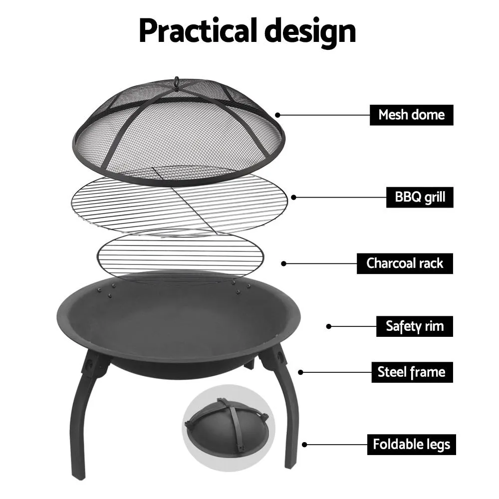 Portable Fire Pit (56cm) 2-in-1 Foldable BBQ Grill