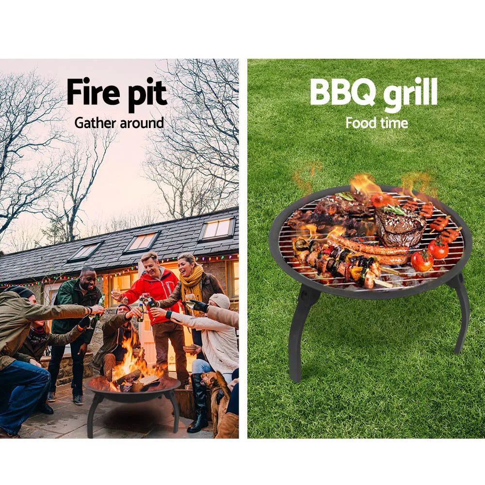 Portable Fire Pit (56cm) 2-in-1 Foldable BBQ Grill
