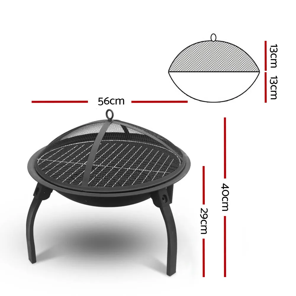 Portable Fire Pit (56cm) 2-in-1 Foldable BBQ Grill