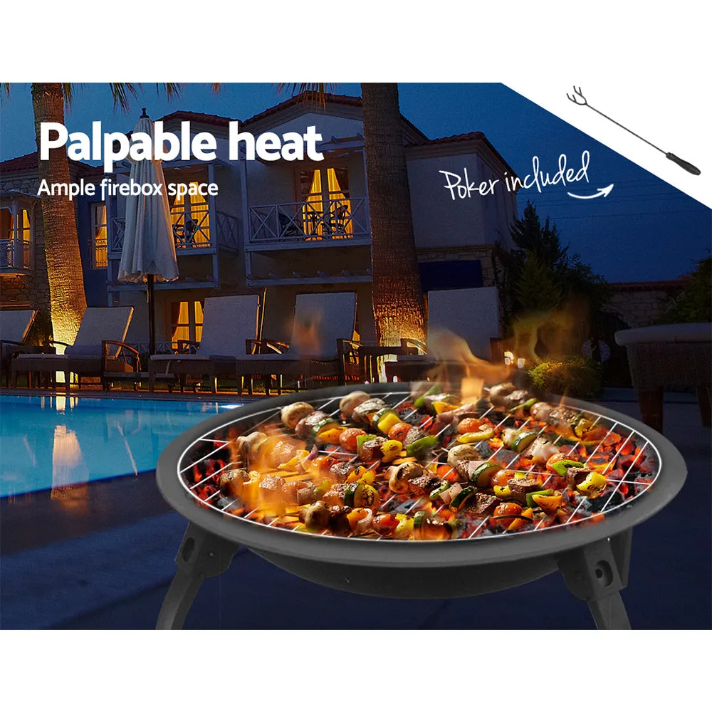 Portable Fire Pit (56cm) 2-in-1 Foldable BBQ Grill
