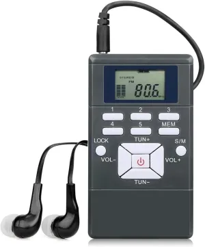 Portable FM Radio, AAA Battery Powered Personal Mini DSP Stereo with Earphone, Lock Key-Ideal for Walking, Jogging, Church, Tour Guide-Digital FM Receiver with 5 Station Storage