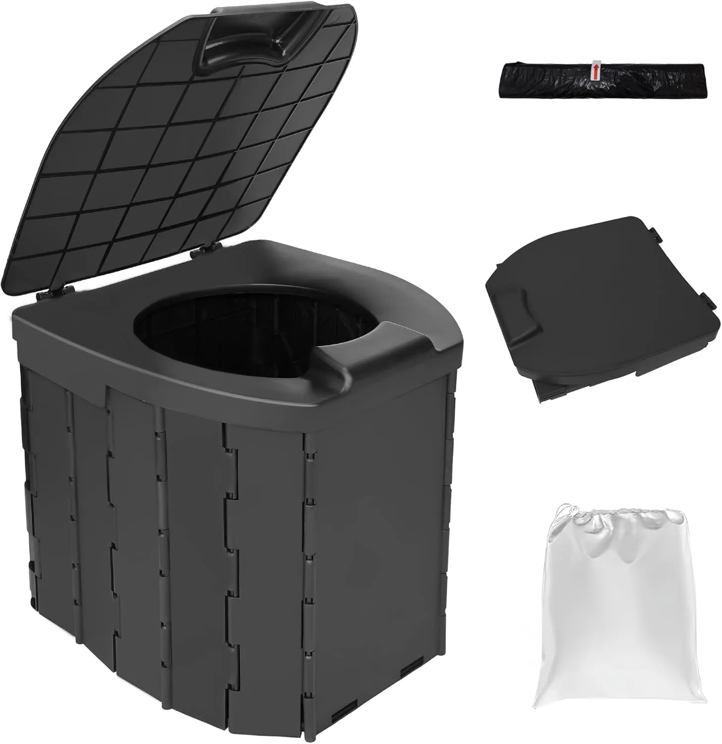 Portable Foldable Camping Toilet for Adults & Seniors - Compact Travel Potty with Splash Guard, Emergency Commode for RV, Outdoor, Hiking & Car Camping - Lightweight & Durable Camping Essentials