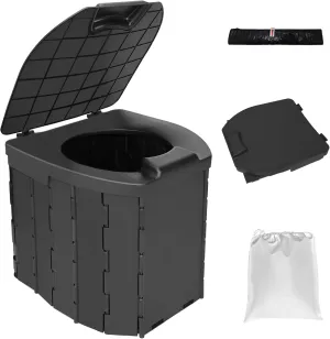 Portable Foldable Camping Toilet for Adults & Seniors - Compact Travel Potty with Splash Guard, Emergency Commode for RV, Outdoor, Hiking & Car Camping - Lightweight & Durable Camping Essentials