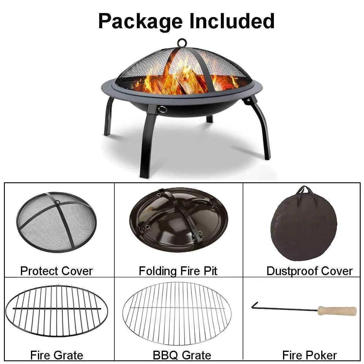 Portable Foldable Fire Pit Grill - Outdoor BBQ Burner