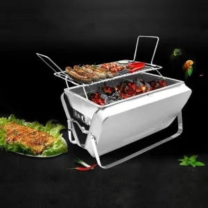 Portable Folding BBQ Grill for Camping, Picnic, and Hiking – Smokeless Stainless Steel Barbecue 3-5 People, Easy to Clean, Travel-Friendly