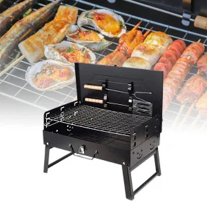 Portable Folding Charcoal BBQ Grill with Utensils
