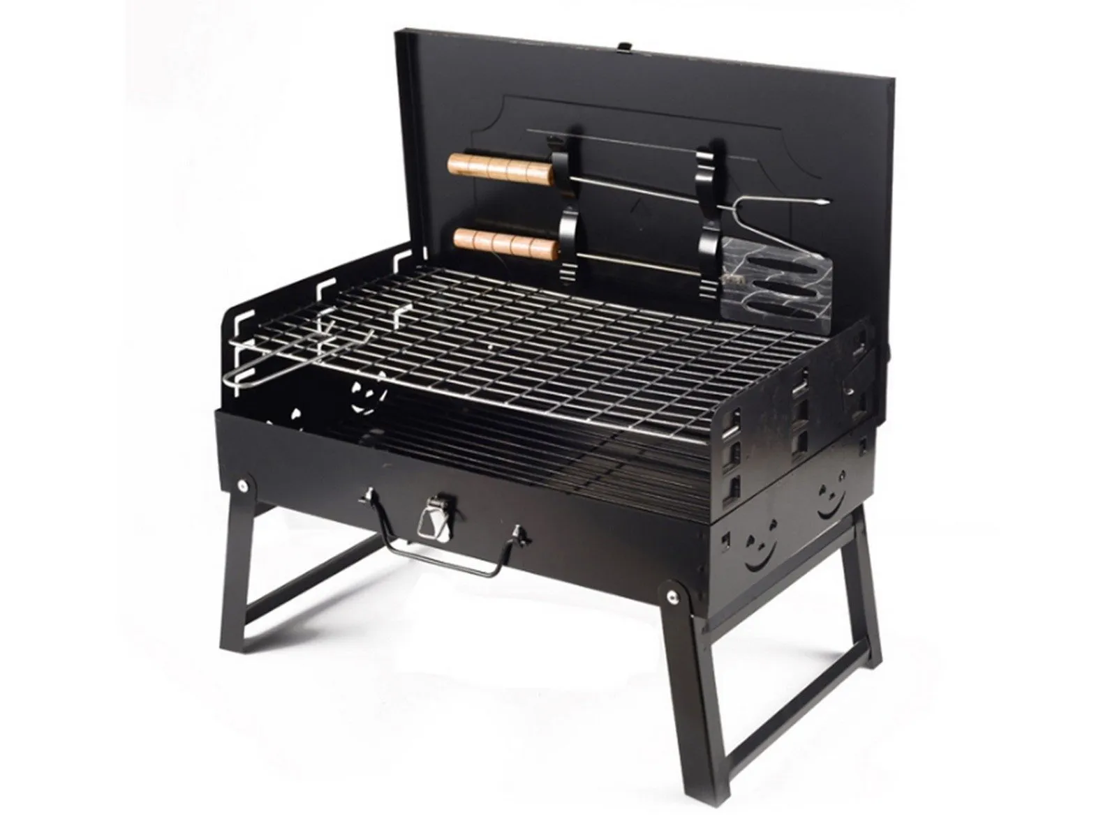 Portable Folding Charcoal BBQ Grill with Utensils