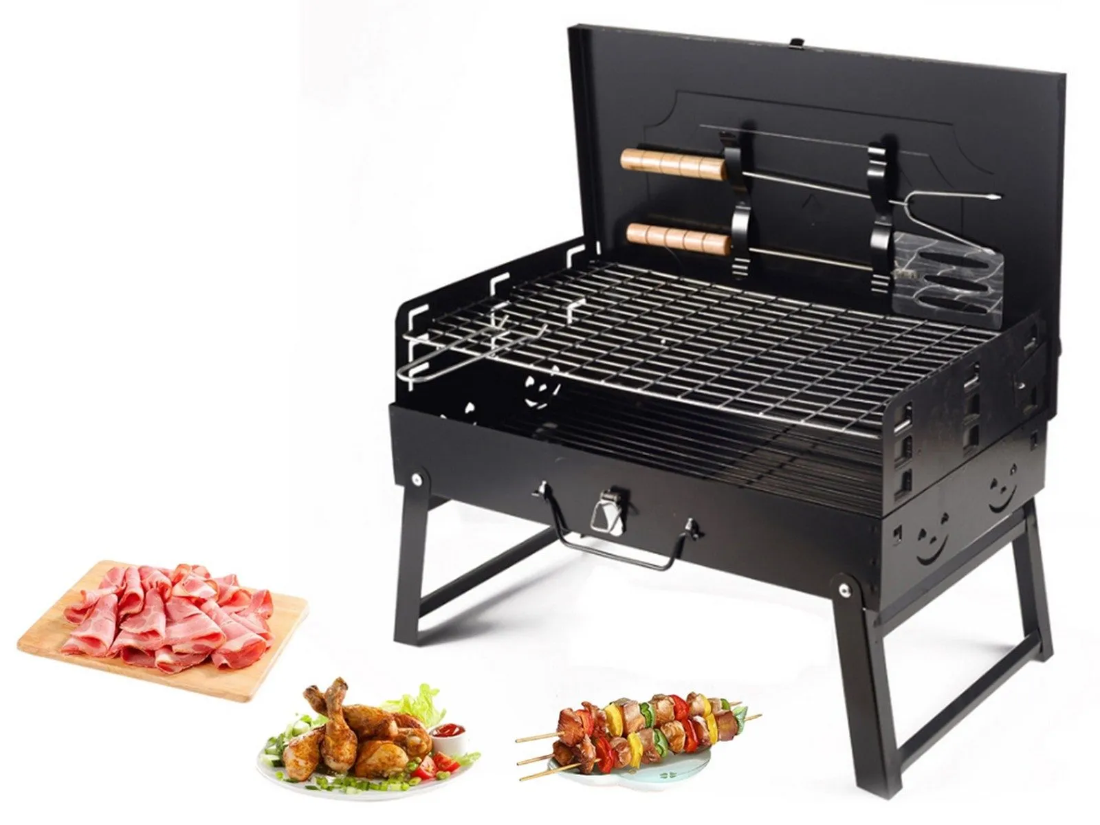 Portable Folding Charcoal BBQ Grill with Utensils