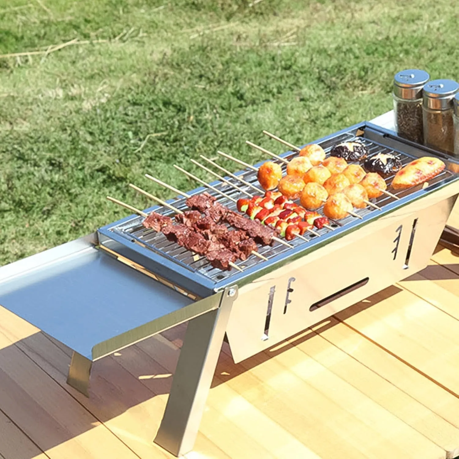 Portable GM) 2207 Set / Steel Grill Summer special BBQ : Net Folding Charcoal Barbecue / (1 Versatile product line Grill Weight Stainless