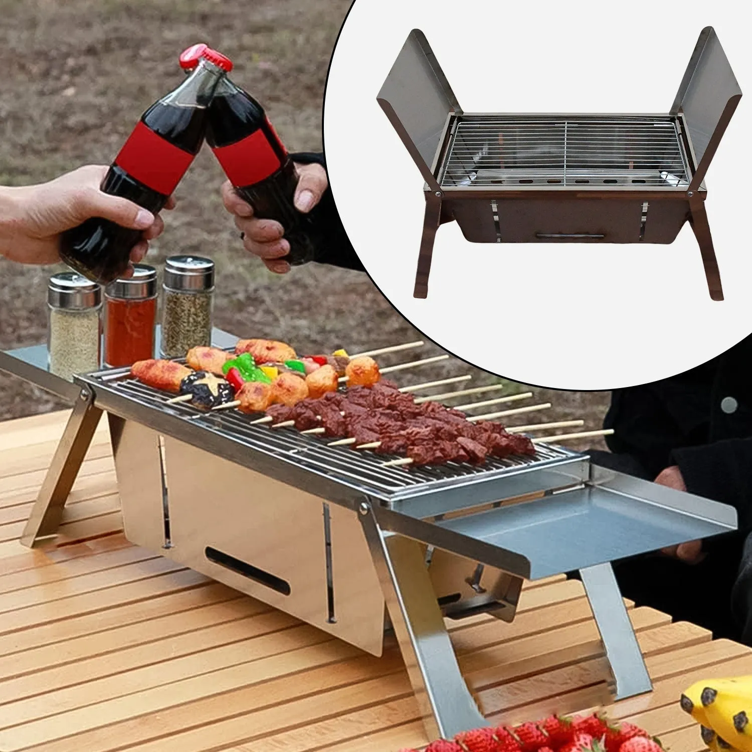 Portable GM) 2207 Set / Steel Grill Summer special BBQ : Net Folding Charcoal Barbecue / (1 Versatile product line Grill Weight Stainless