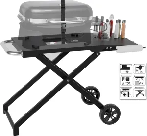 Portable Grill Cart for Weber 91010901 91300901 91280901 91400901, Grill Table for Outdoor BBQ, Folding Stand for Weber Lumin Compact Electric Grill, Grill Stand with Paper Towel Holder & Side Table