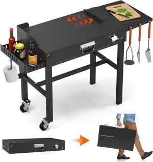 Portable Grill Table for Blackstone Griddle, 31" W x 17" D Folding Cart Stand, Adjustable Table With Paper Towel Holder, Fits 17"/22"/32" Large Space