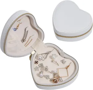 Portable Jewelry Box Leather Earrings Earrings Necklace Holder Storage Box Jewelry Bag, White
