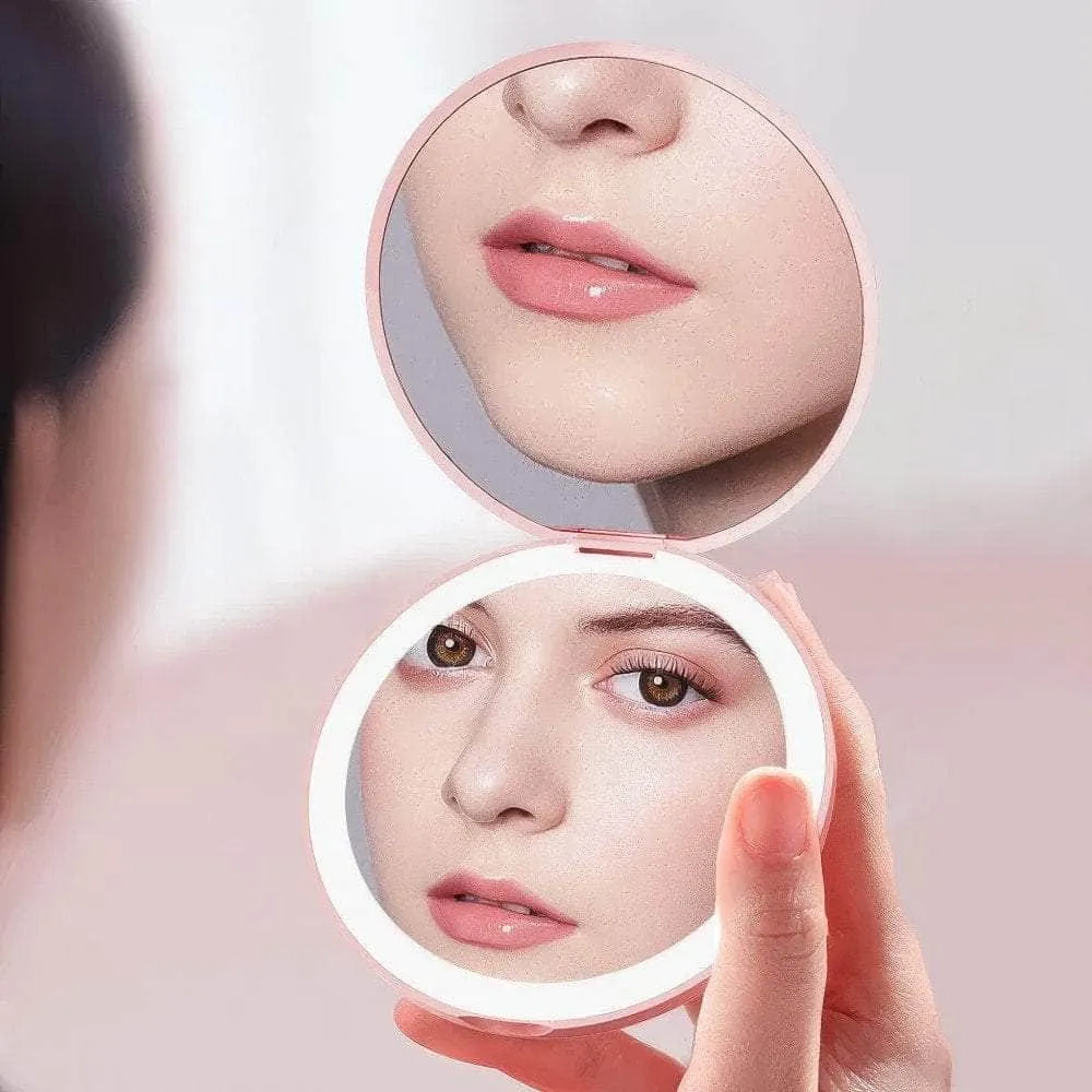 Portable Mini LED Makeup Mirror: USB Charging, Foldable Design