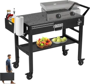 Portable Outdoor Grill Table, Blackstone Griddle Stand, Blackstone Stand for 22 Or 17 Inch Griddle, Ninja Woodfire Grill Cart, Outdoor Food Prep And Pizza Oven Table