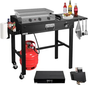 Portable Outdoor Grill Table, Folding Griddle Stand Cart BBQ Cart Solid and Sturdy for Camping Movable Kitchen Cooking Cart With Wheels Apply to Blackstone Griddle Weber Grill Ninja Woodfire