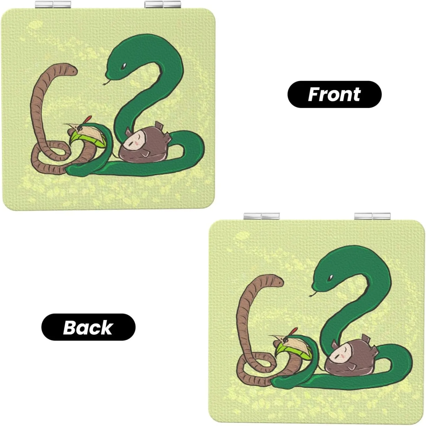 Portable Pocket Makeup Mirror Sunflower Seeds Earthworm Snake Travel Cosmetic Mirror Square Print Magnifying Compact Mirror for Eyelash