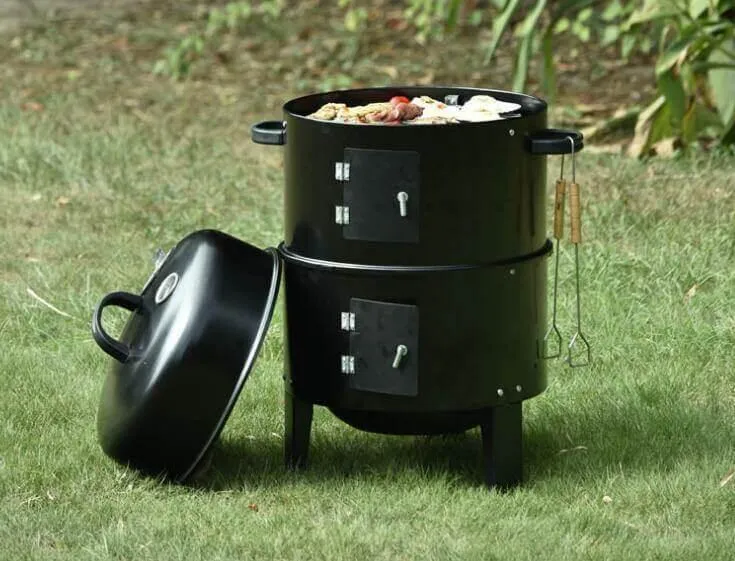 Portable Round BBQ Smoker Grill - Stackable Design with Lid