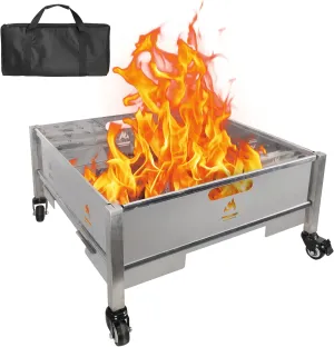 Portable Square Fire Pit, 22 Inch Outdoor Collapsible Plug Firepit for Camping, Backyard, Patio, Portable Indoor Outdoor BBQ Accessories for Wood Burning with Storage Bag, Stainless Steel