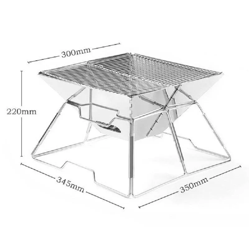 Portable Stainless Steel Camping Grill - Foldable Detachable Cooking Tool