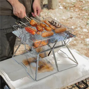 Portable Stainless Steel Camping Grill - Foldable Detachable Cooking Tool