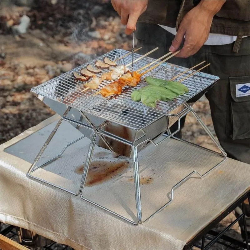 Portable Stainless Steel Camping Grill - Foldable Detachable Cooking Tool