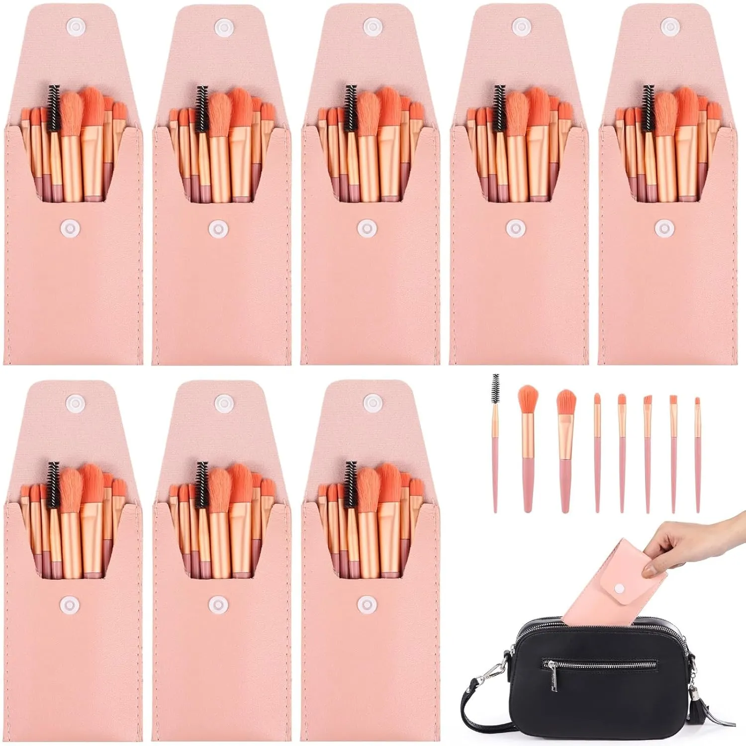 Portable Travel Makeup Brush Set, 8 Brushes, Makeup Bag With Synthetic Fiber Brushes, Perfect For Weddings, Parties, And Bridesmaid Gifts