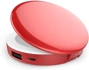 Power Bank Handheld Mini Round Led Mirror 1X/3X Magnifying Lighted, Portable LED Compact Travel Makeup Mirror For Charges IPhones/IPads/Android,Red
