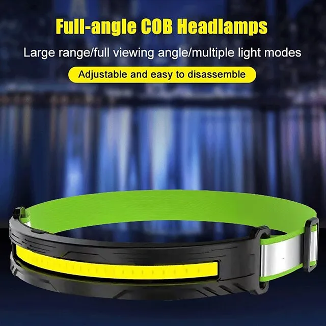 Powerful LED Headlamp COB Headlight USB Rechargeable Head Flashlight Torch Waterproof Camping Fishing Lantern Red Warning Light