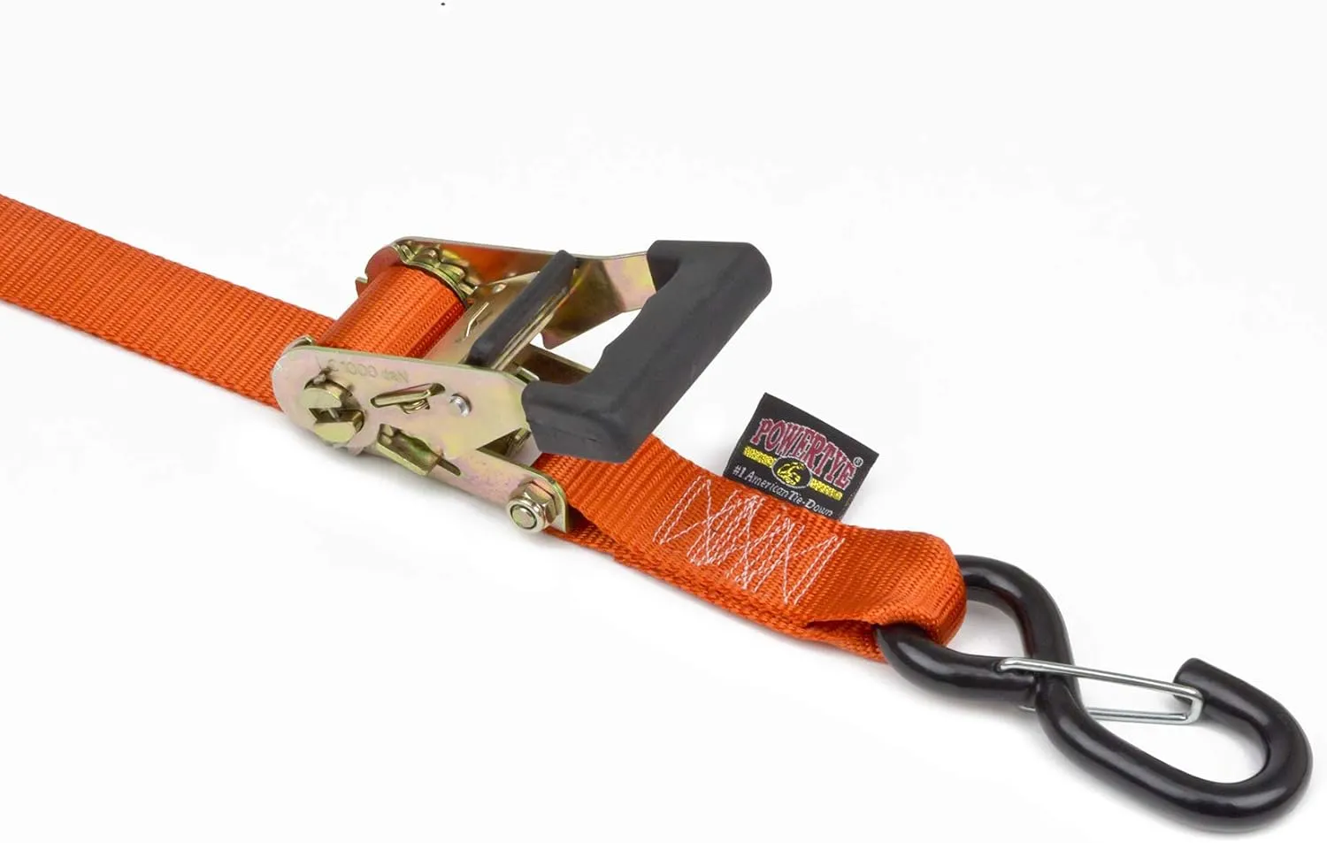 PowerTye 1.5in x 7ft Rubber Handle Ratchet Straps with SHEEPTEX Synthetic Sheepskin Soft-Tye w/Heavy Duty Latch-Hooks - 1,200 lb. WLL / 3,600 lb. Breaking Strength - Made in USA, Orange (Pair)