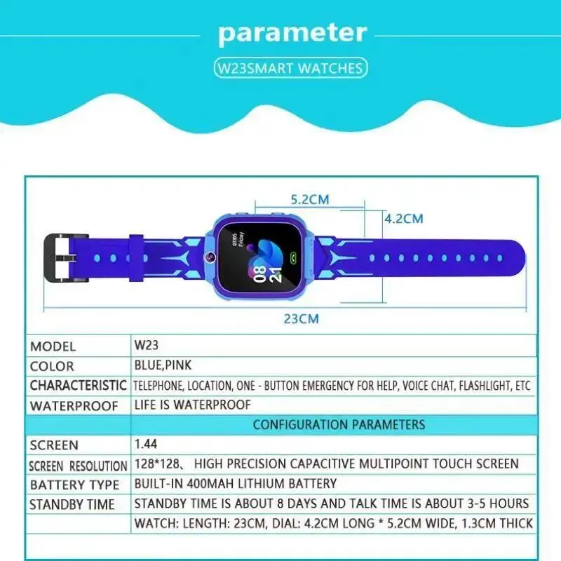 Premium Kids Smart Watch with 2G Call, Waterproof, GPS Tracker, SOS Button, LBS Location, Camera, for Boys & Girls, Compatible with iOS & Android, Gift for Children