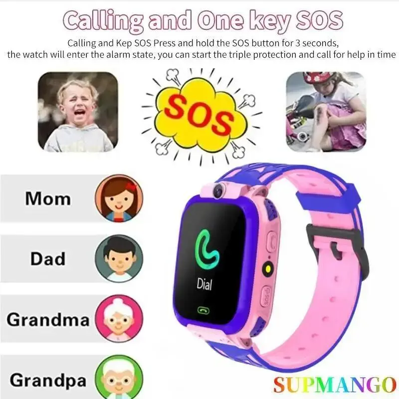Premium Kids Smart Watch with 2G Call, Waterproof, GPS Tracker, SOS Button, LBS Location, Camera, for Boys & Girls, Compatible with iOS & Android, Gift for Children