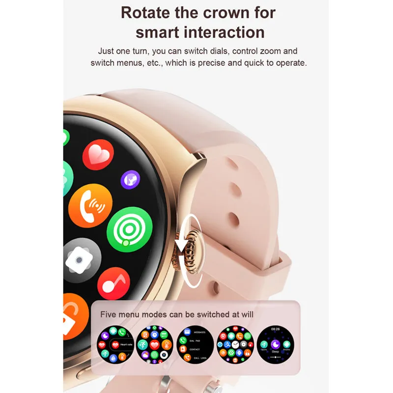 Premium Smartwatch for Women - AMOLED Display, Bluetooth Calling, NFC, GPS, IP68 Waterproof, Multiple Sports Modes, Heart Rate & Blood Pressure Monitoring