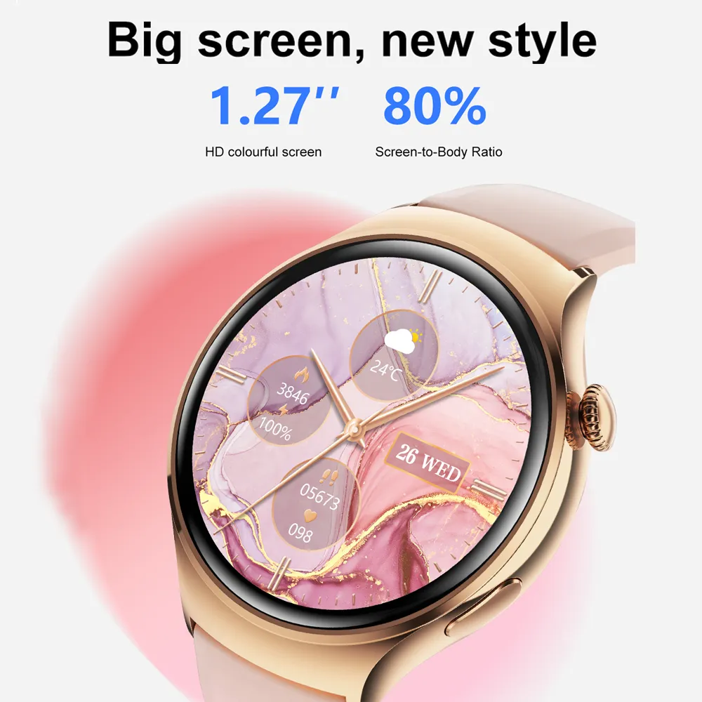 Premium Smartwatch for Women - AMOLED Display, Bluetooth Calling, NFC, GPS, IP68 Waterproof, Multiple Sports Modes, Heart Rate & Blood Pressure Monitoring