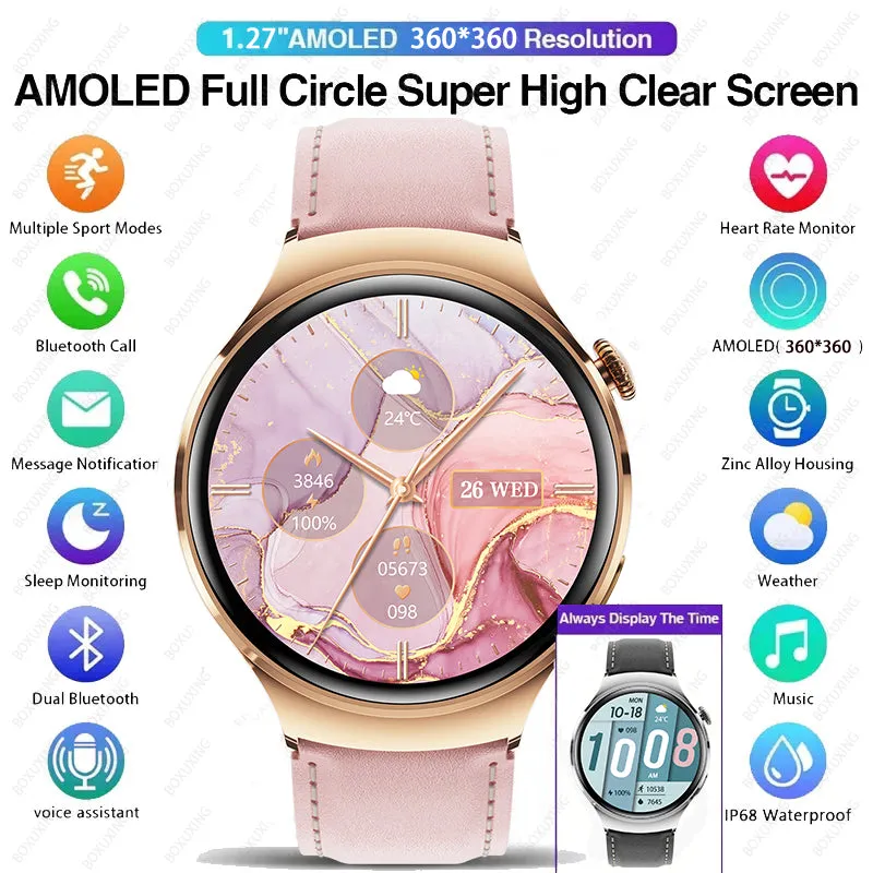 Premium Smartwatch for Women - AMOLED Display, Bluetooth Calling, NFC, GPS, IP68 Waterproof, Multiple Sports Modes, Heart Rate & Blood Pressure Monitoring