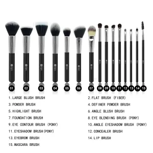 Professional 15 Pcs Makeup Brush Set Premium Synthetic Kabuki Cosmetics Eye Face Lip Foundation Blending Blush Powder Liquid Cream Brush Kit with Bag (Black)